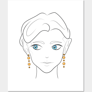 Blue Eyes Golden Earrings Concerned Girl Posters and Art